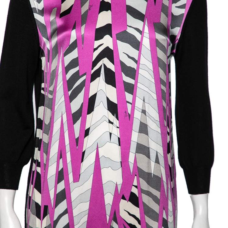 Pre Owned Emilio Pucci Multicolor Printed Silk & Wool Paneled Dress M