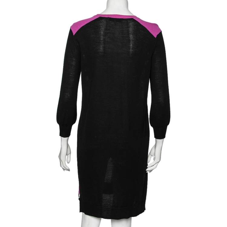 Pre Owned Emilio Pucci Multicolor Printed Silk & Wool Paneled Dress M