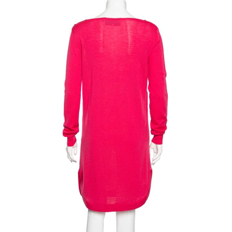 Pre Owned Emilio Pucci Pink Patterned Knit Wool Long Sleeve Dress M