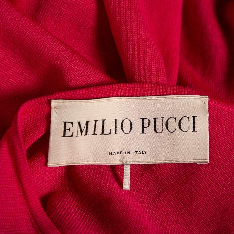 Pre Owned Emilio Pucci Pink Patterned Knit Wool Long Sleeve Dress M