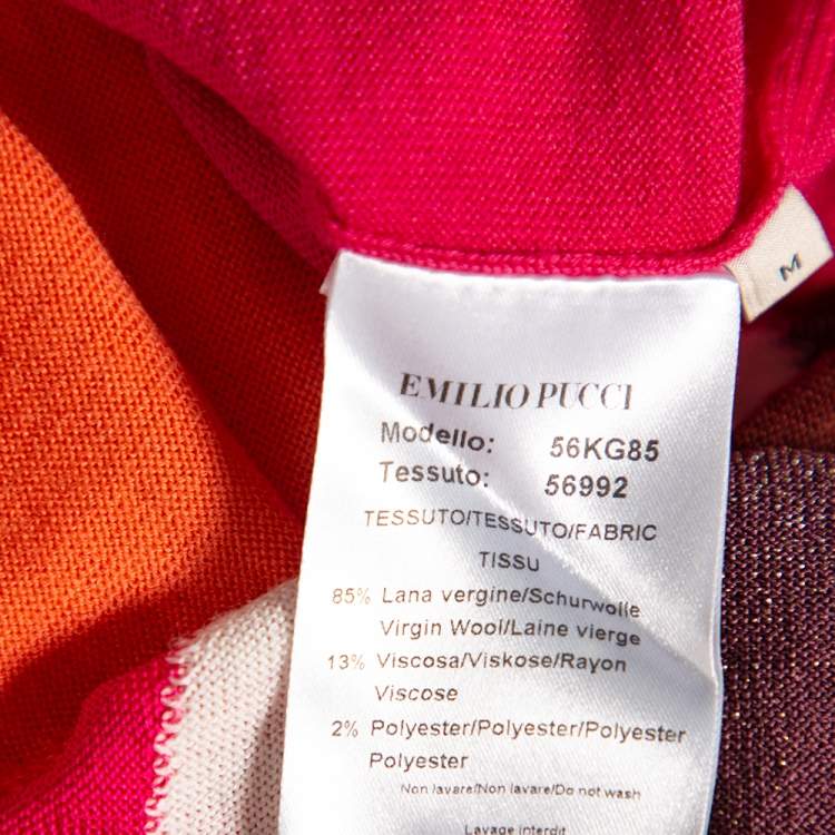Pre Owned Emilio Pucci Pink Patterned Knit Wool Long Sleeve Dress M