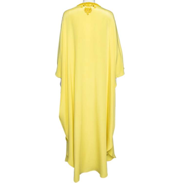 Pre Owned Emilio Pucci Yellow Silk Bead Embellished Cut Out Detail Kaftan Maxi Dress S
