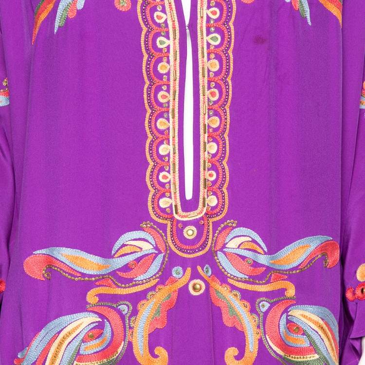 Pre Owned Emilio Pucci Purple Silk Embroidered Embellished Kaftan Dress S