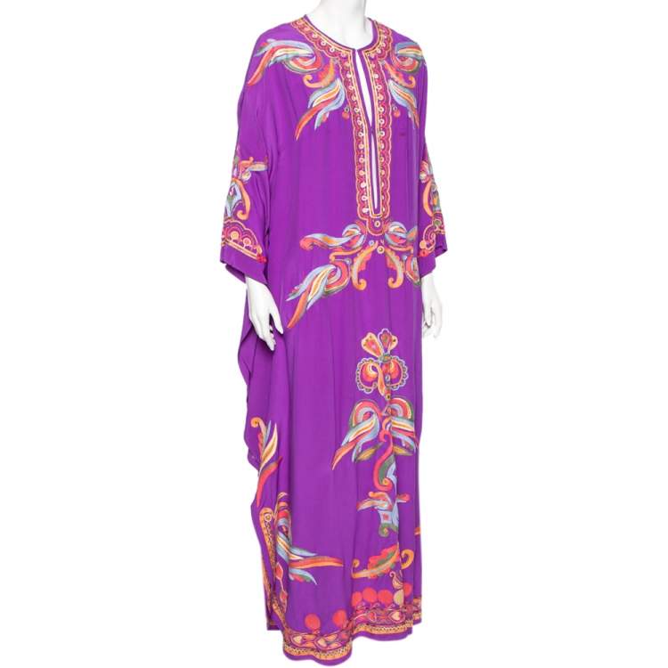 Pre Owned Emilio Pucci Purple Silk Embroidered Embellished Kaftan Dress S
