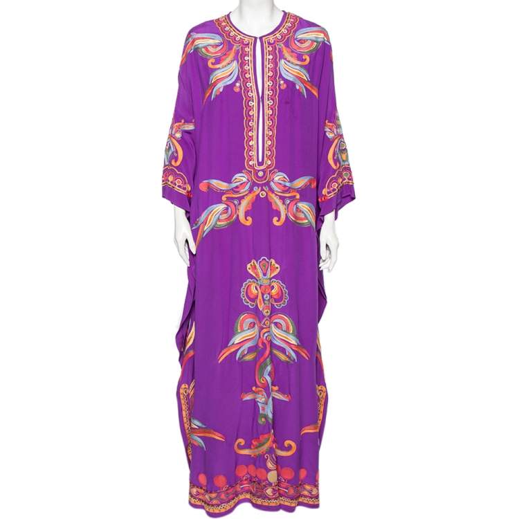 Pre Owned Emilio Pucci Purple Silk Embroidered Embellished Kaftan Dress S