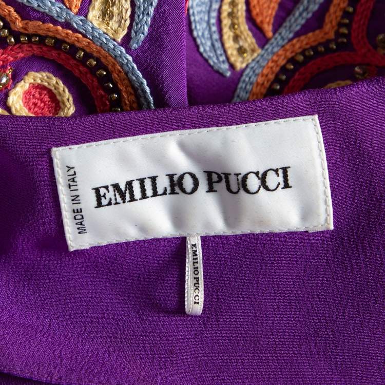 Pre Owned Emilio Pucci Purple Silk Embroidered Embellished Kaftan Dress S