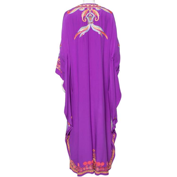 Pre Owned Emilio Pucci Purple Silk Embroidered Embellished Kaftan Dress S