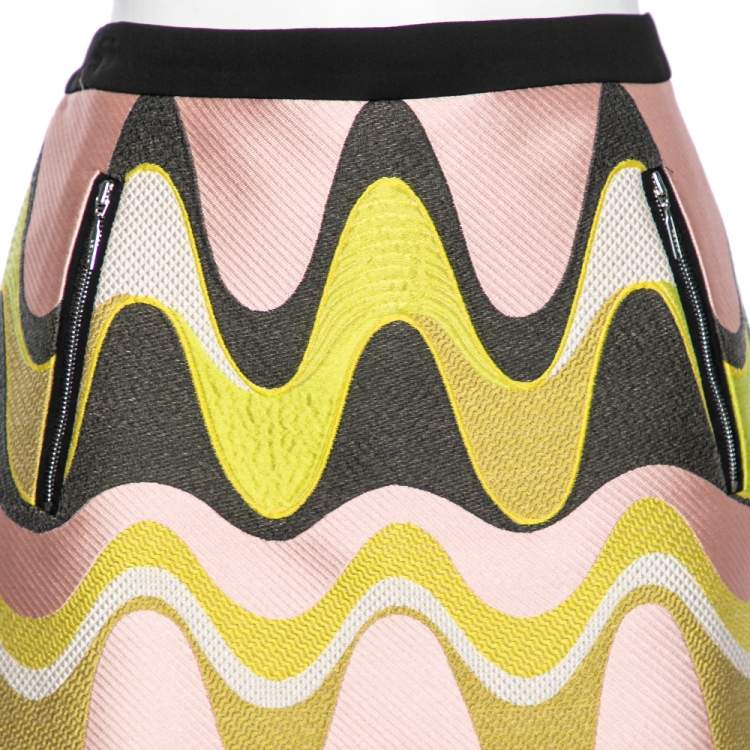 Pre Owned Emilio Pucci Pink & Green Wave Jacquard Short Skirt M 