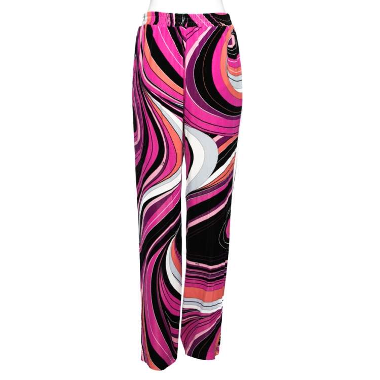 Pre Owned Emilio Pucci Pink Printed Velour Sweatpants M