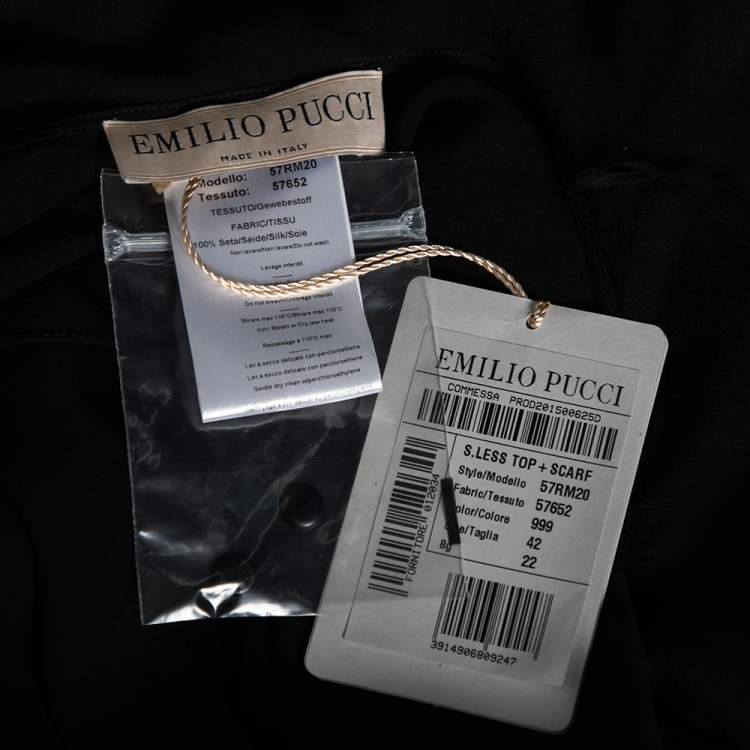Pre Owned Emilio Pucci Black Silk Ruffled Sheer Top M