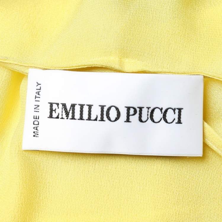 Pre Owned Emilio Pucci Yellow Silk Pleated Detail Kaftan Maxi Dress M