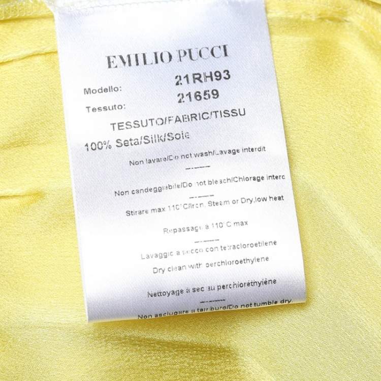 Pre Owned Emilio Pucci Yellow Silk Pleated Detail Kaftan Maxi Dress M