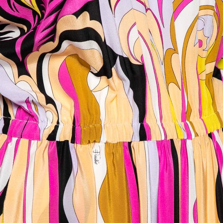 Pre Owned Emilio Pucci Multicolor Printed Silk Elastic Waist Detail Maxi Dress S