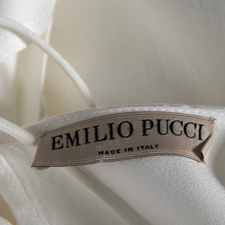 Pre Owned Emilio Pucci White Sateen Tie back Detail Kaftan Top S