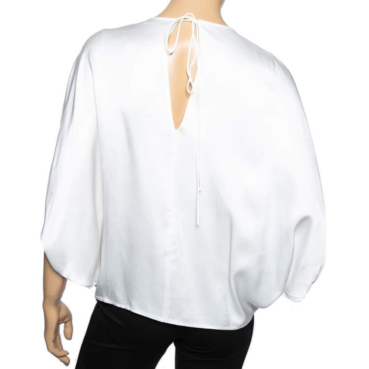 Pre Owned Emilio Pucci White Sateen Tie back Detail Kaftan Top S