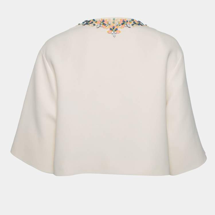 Pre Owned Emilio Pucci Cream Cotton Embellished Neck Detail Jacket S