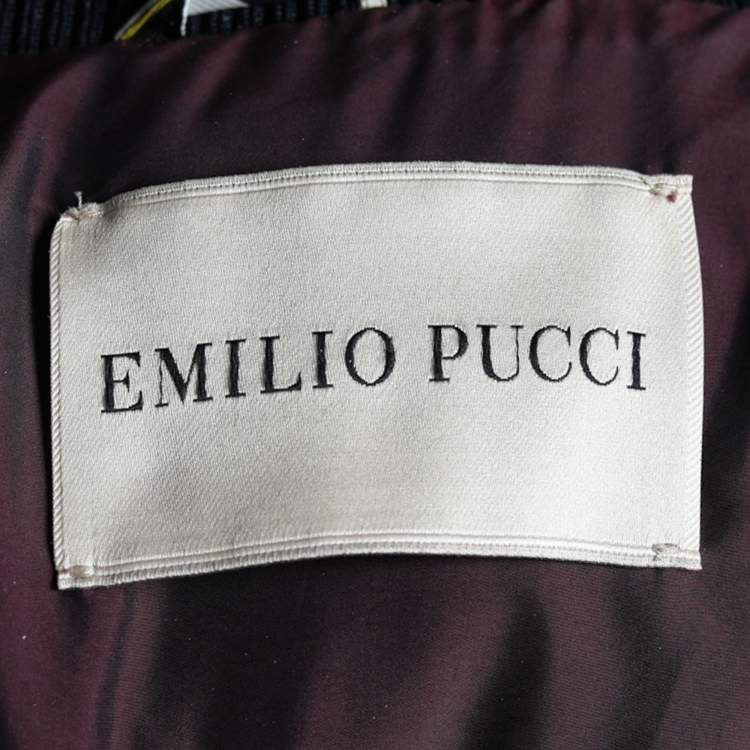Pre Owned Emilio Pucci Multicolor Printed Sateen Quilted Zip Front Coat S