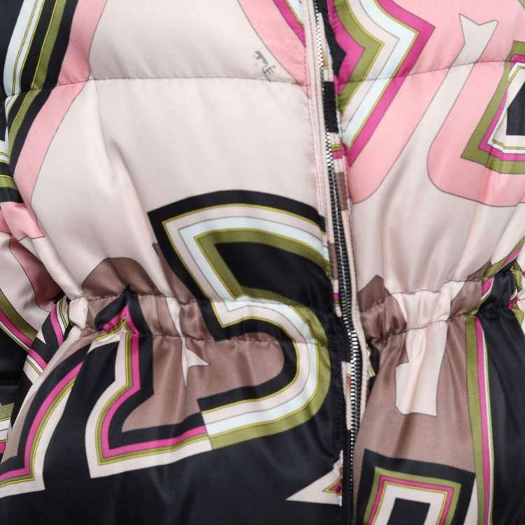 Pre Owned Emilio Pucci Multicolor Printed Sateen Quilted Zip Front Coat S