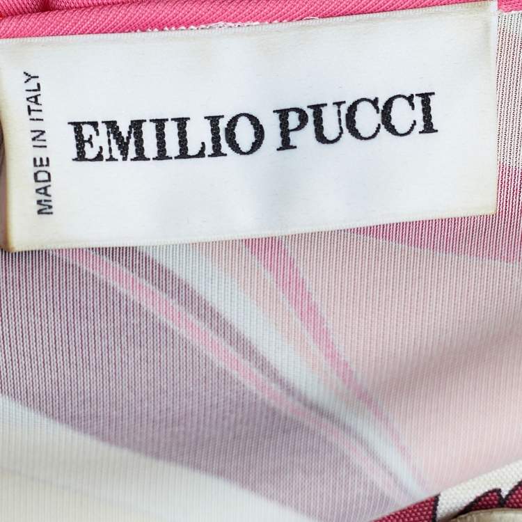Pre Owned Emilio Pucci Pink Printed Jersey Embellished Eyelet Detail Tunic Dress M