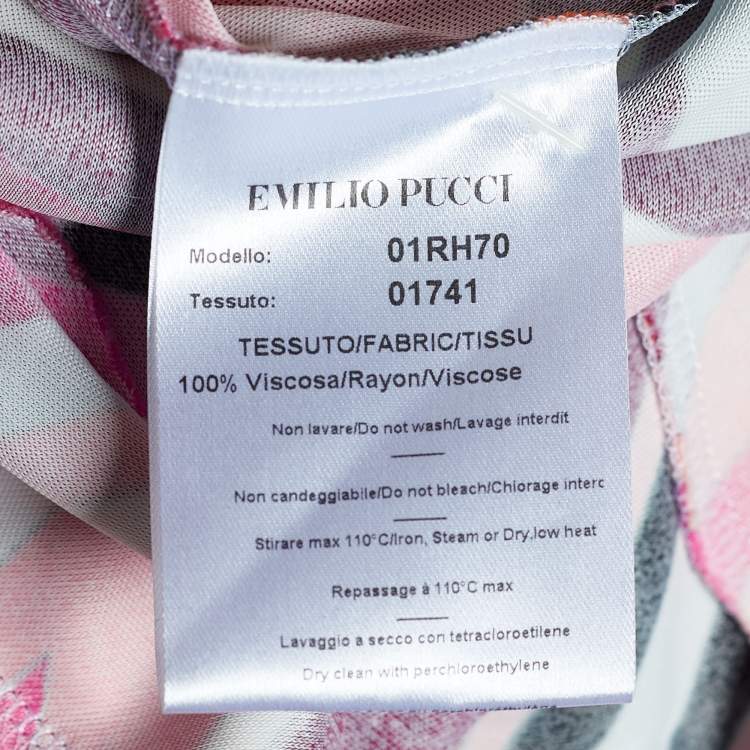 Pre Owned Emilio Pucci Pink Printed Jersey Embellished Eyelet Detail Tunic Dress M