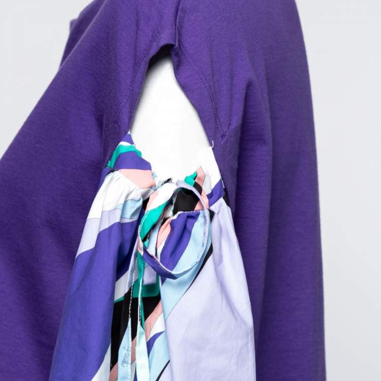 Pre Owned Emilio Pucci Purple Cotton Cut-Out Sleeve Detail T-Shirt S