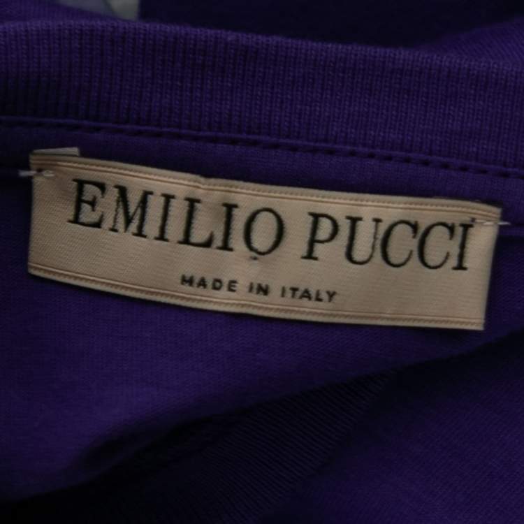 Pre Owned Emilio Pucci Purple Cotton Cut-Out Sleeve Detail T-Shirt S