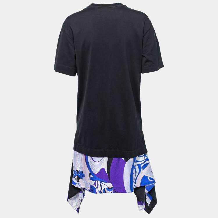 مملوكة مسبقًا Emilio Pucci Black Cotton & Silk Short Sleeve T-Shirt Dress L