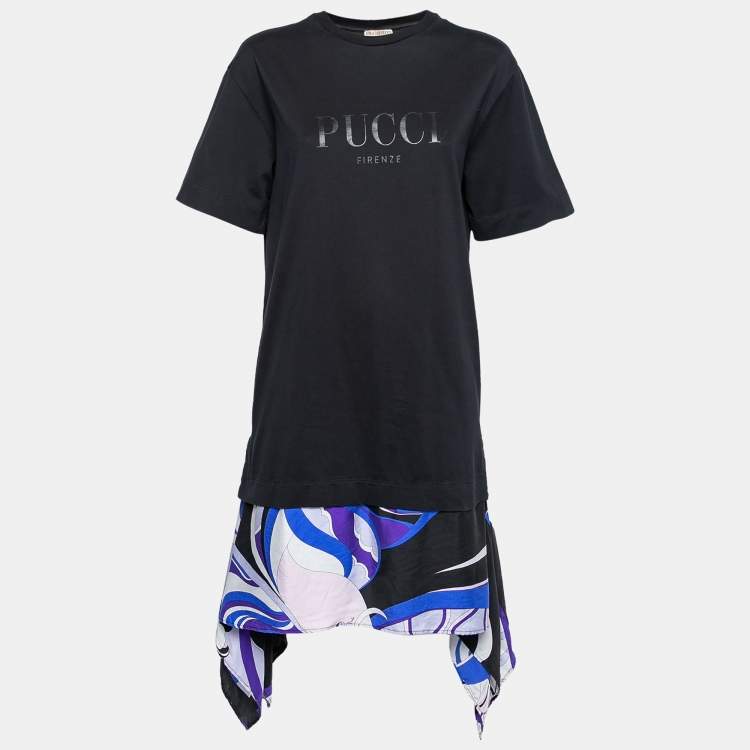 مملوكة مسبقًا Emilio Pucci Black Cotton & Silk Short Sleeve T-Shirt Dress L