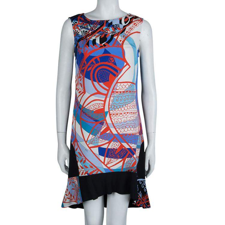 Pre Owned Emilio Pucci Multicolor Printed Crepe Sleeveless Shift Dress M