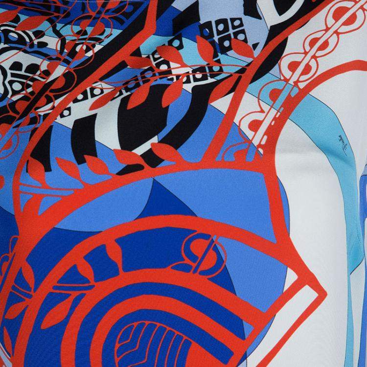 Pre Owned Emilio Pucci Multicolor Printed Crepe Sleeveless Shift Dress M