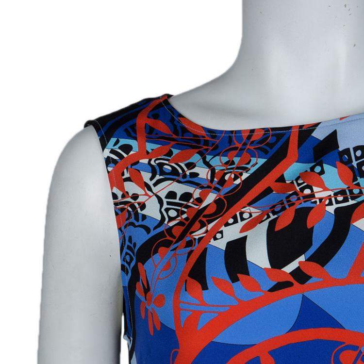 Pre Owned Emilio Pucci Multicolor Printed Crepe Sleeveless Shift Dress M