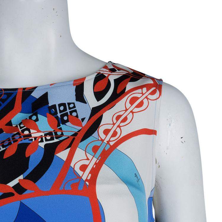 Pre Owned Emilio Pucci Multicolor Printed Crepe Sleeveless Shift Dress M