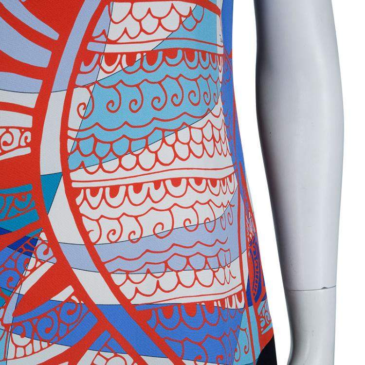 Pre Owned Emilio Pucci Multicolor Printed Crepe Sleeveless Shift Dress M
