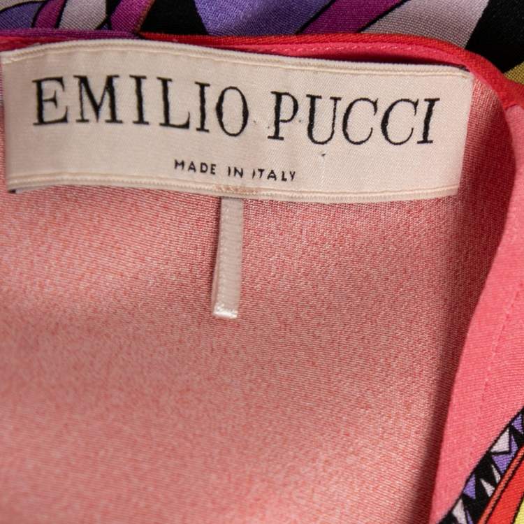 Pre Owned Emilio Pucci Multicolor Printed Silk Long Sleeve Maxi Dress M