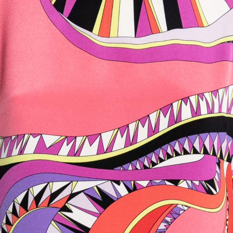Pre Owned Emilio Pucci Multicolor Printed Silk Long Sleeve Maxi Dress M