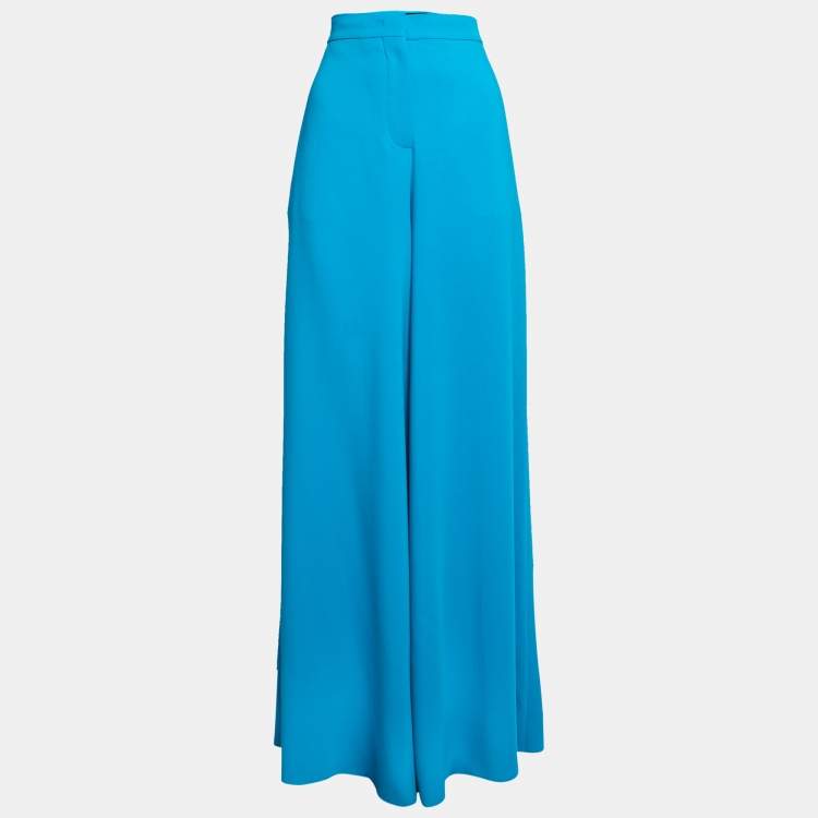 Pre Owned Emilio Pucci Blue Crepe High Waisted Palazzo Trousers M