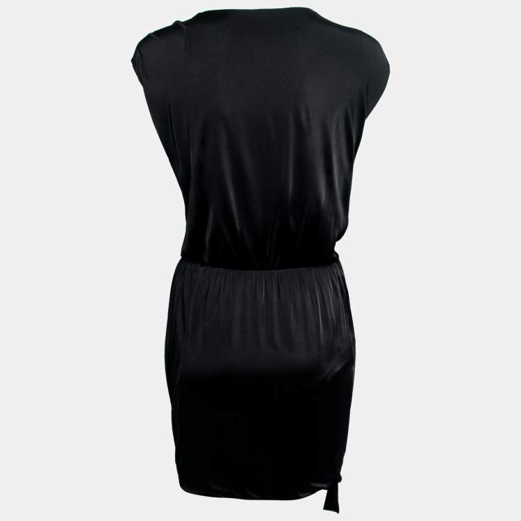 Pre Owned Emilio Pucci Black Jersey Bead Embellished Draped Sleeveless Dress S