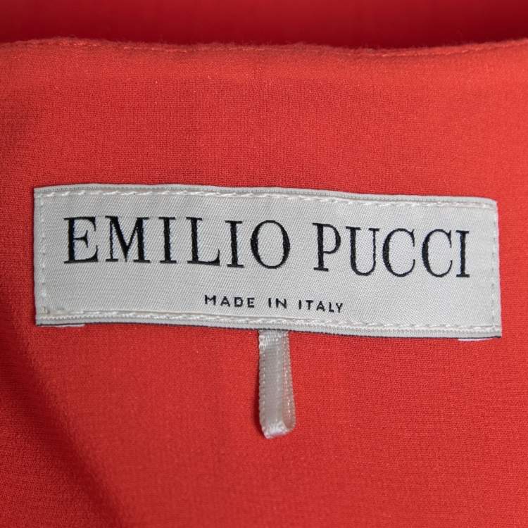 Pre Owned Emilio Pucci Coral Wool Gathered Detail Sleeveless Dress S