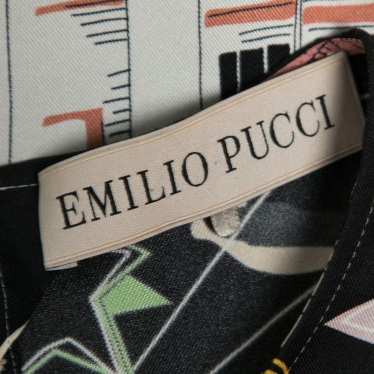 Pre Owned Emilio Pucci Multicolor Printed Silk Lace Trimmed Dress M
