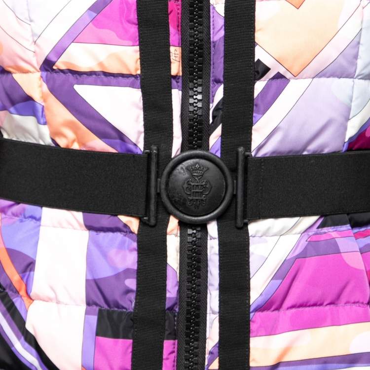 Pre Owned Emilio Pucci Multicolor Printed Synthetic and Fur Trimmed Belted Padded Jacket M