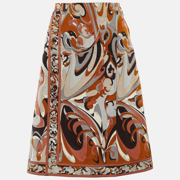 Pre Owned Emilio Pucci Multicolor Printed Virgin Wool Skirt M