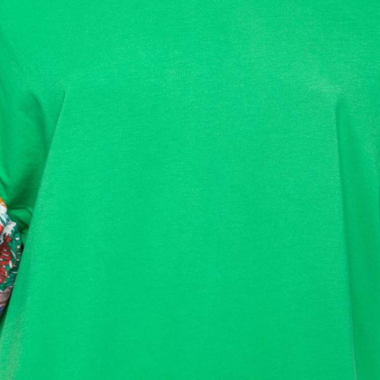 Pre Owned Emilio Pucci Green Cotton & Silk Contrast Sleeve Detail T-Shirt L