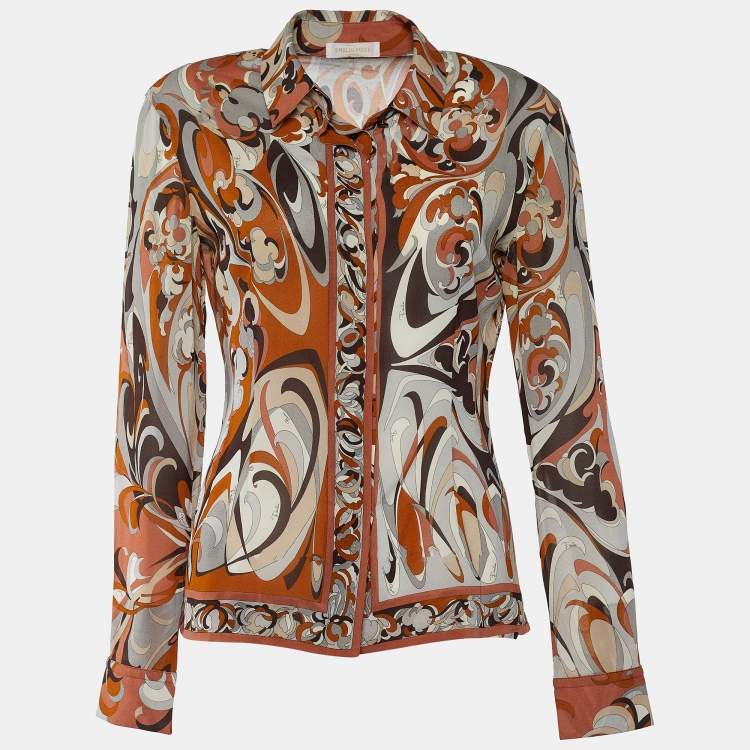 Pre Owned Emilio Pucci Multicolor Sheer Silk Button Front Top M