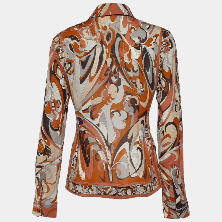 Pre Owned Emilio Pucci Multicolor Sheer Silk Button Front Top M
