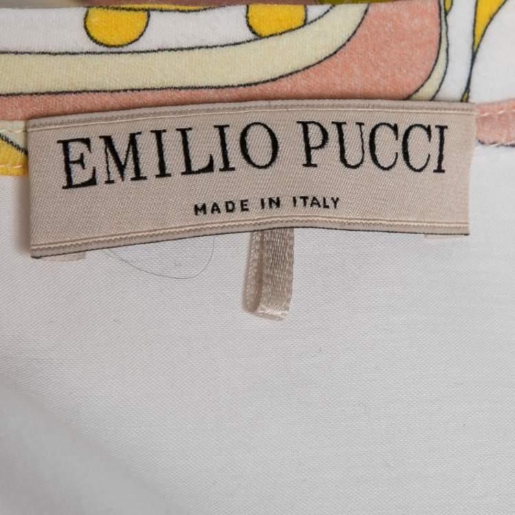 Pre Owned Emilio Pucci Multicolor Printed Cotton Ruffled Hem Detail Blouse S
