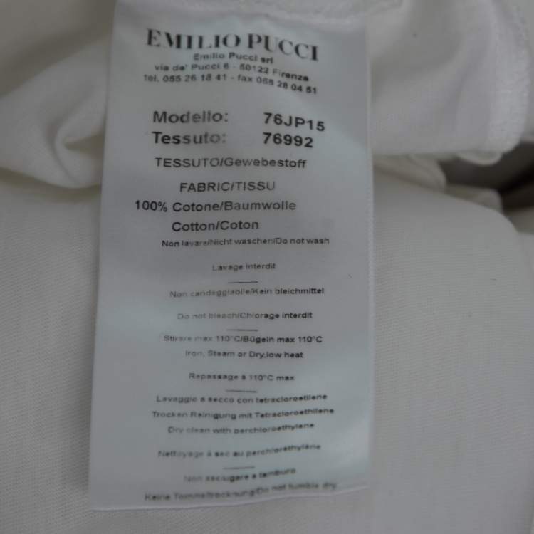 Pre Owned Emilio Pucci White Logo Printed Crew Neck Top L