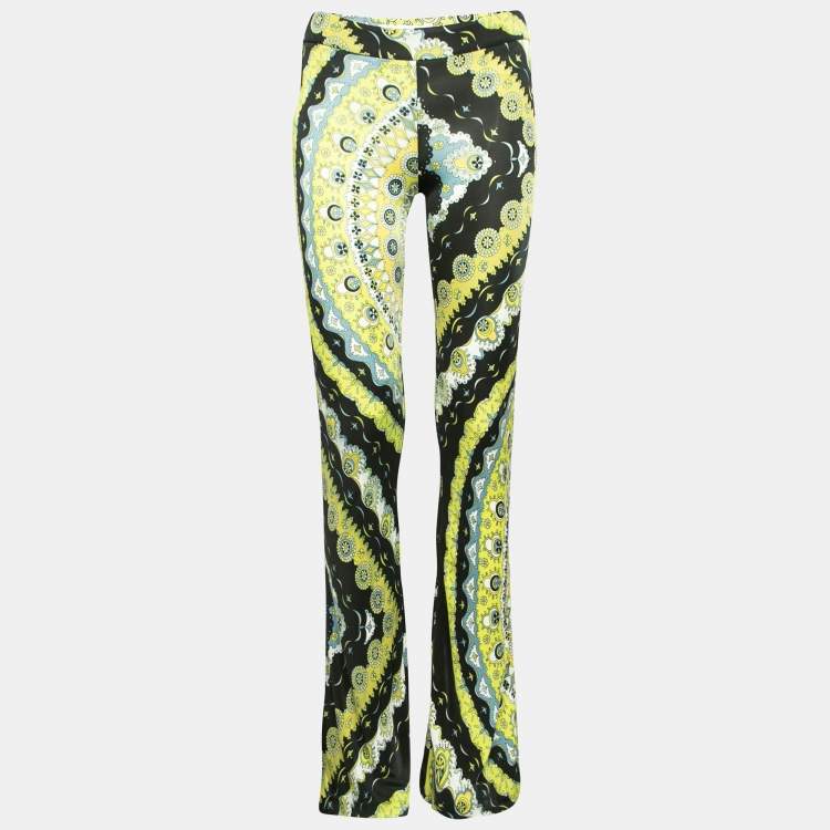 Pre Owned Emilio Pucci Navy Blue Floral Printed Jersey Flared Pants S