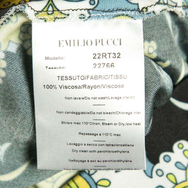 Pre Owned Emilio Pucci Navy Blue Floral Printed Jersey Flared Pants S