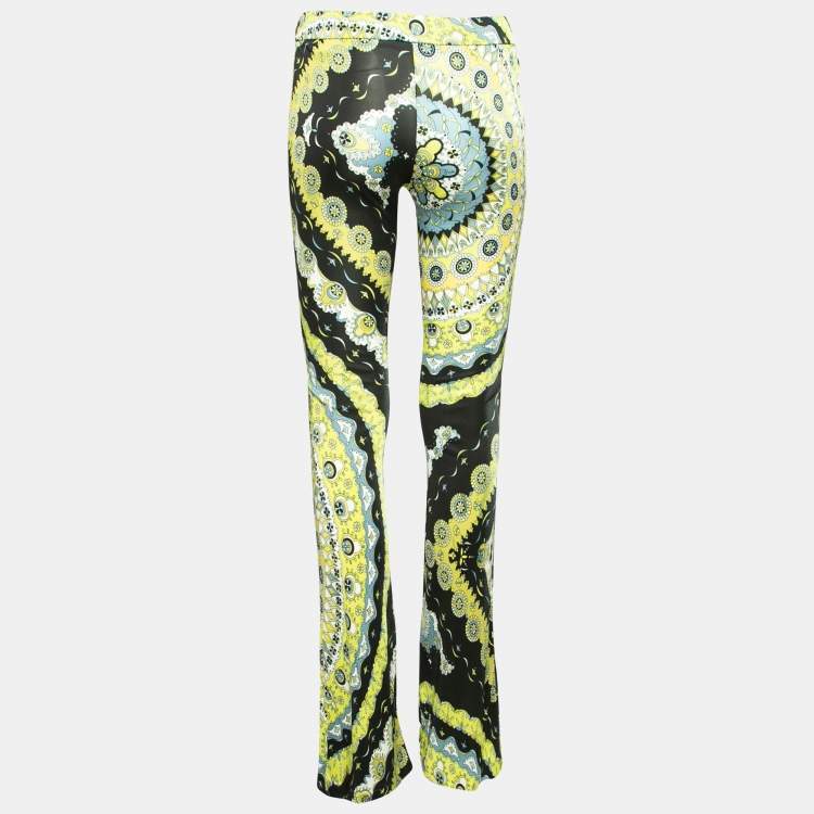 Pre Owned Emilio Pucci Navy Blue Floral Printed Jersey Flared Pants S