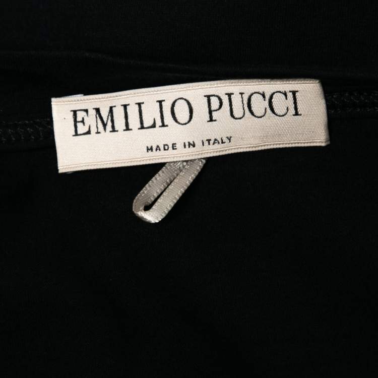 Pre Owned Emilio Pucci Black Cotton Bead Embroidered Embellished Round Neck T-Shirt S